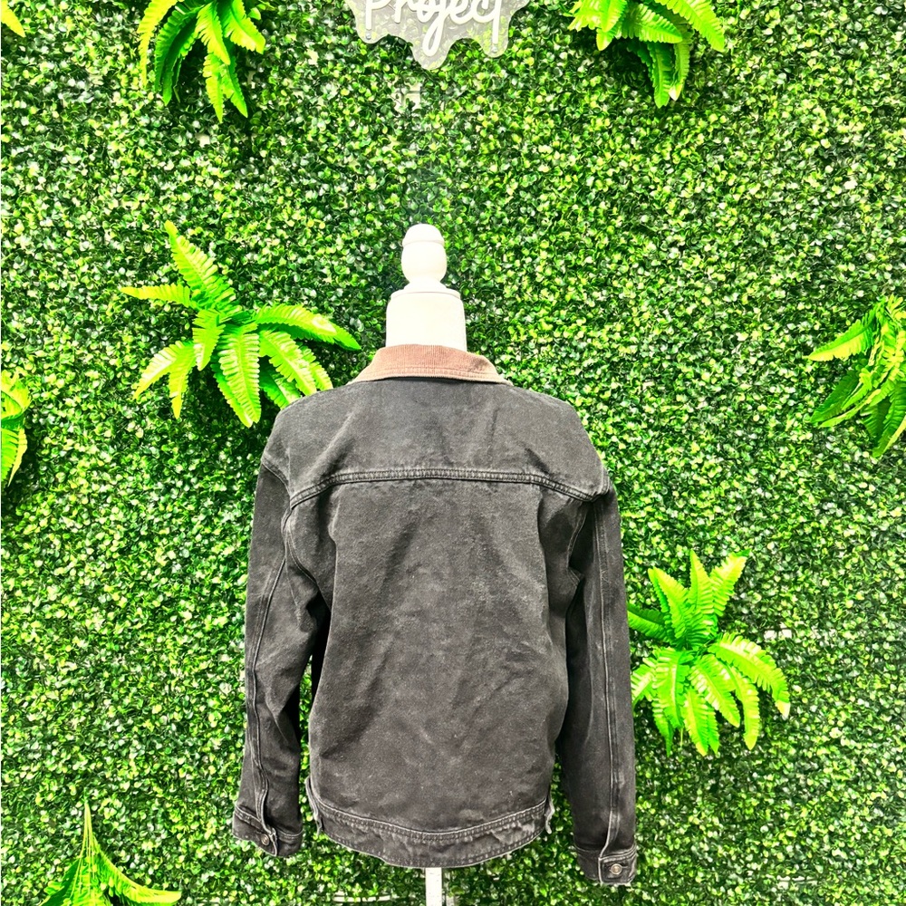 Black denim jacket with h brown suade collar